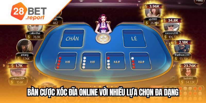 Bàn cược xóc đĩa online với nhiều lựa chọn đa dạng